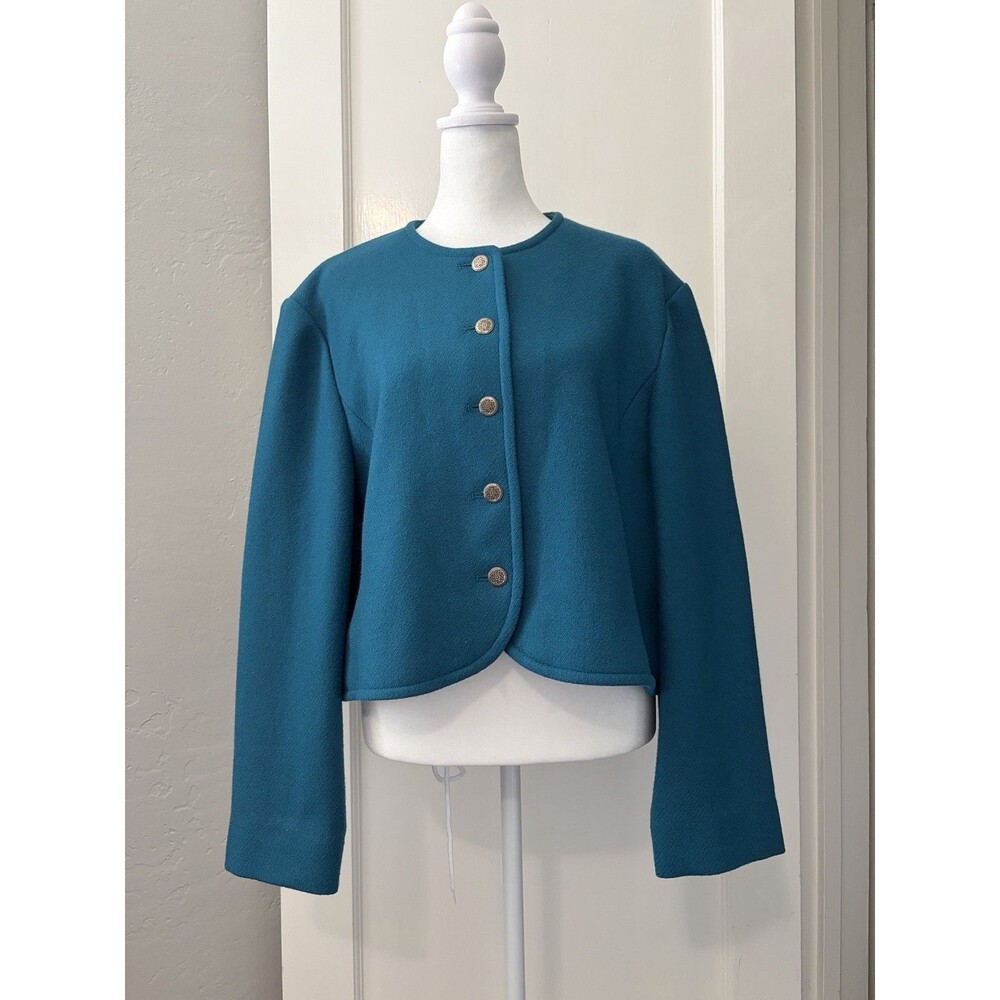 Pendleton Vintage 100% Wool Cropped Jacket Buttons Teal USA Shoulder Pads Medium